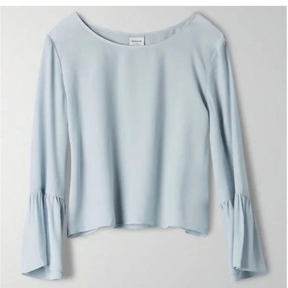 Aritzia Babaton Humbert Blouse Blue Bell Sleeve - Picture 1 of 11